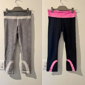 Lot of 2: Lululemon 7/8 Tights White/Grey & Black/Pink Sz. 4 *Good* MSRP: $160